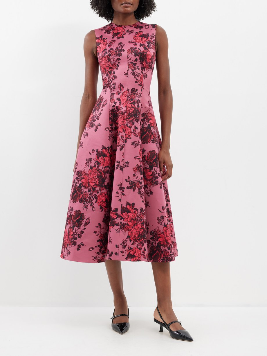 Pink Mara floral-print faille midi dress | Emilia Wickstead | MATCHES UK