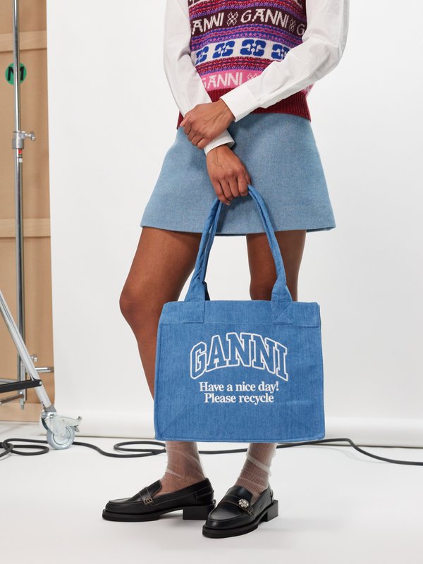 GANNI (Ganni) Logo-embroidered denim tote bag