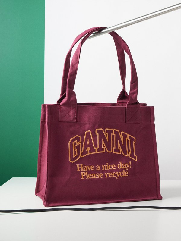 GANNI (Ganni) Logo-embroidered recycled-canvas tote bag