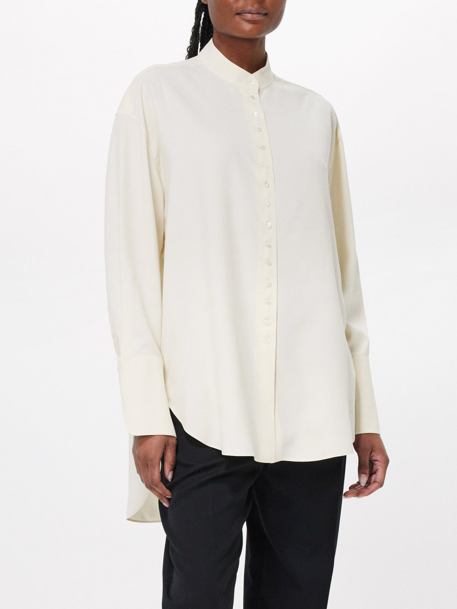 The Row Ridla stand-collar oversized silk shirt