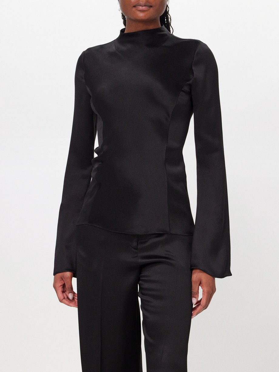 Black Delwyn high-neck silk-satin top | Gabriela Hearst | MATCHESFASHION US