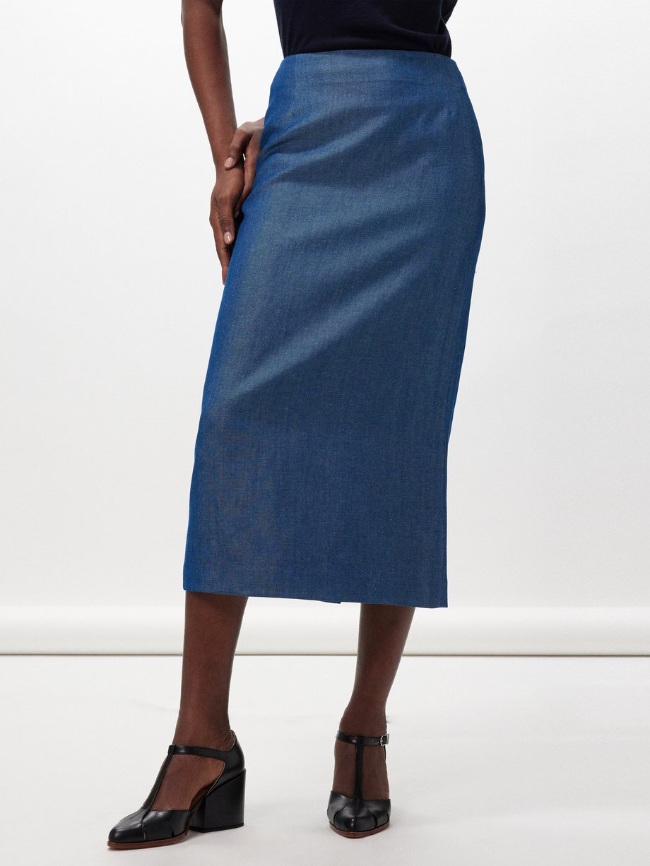 Blue Manuela wool-blend pencil skirt | Gabriela Hearst | MATCHES UK
