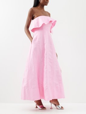 Aje Shallows ruffled bandeau linen-blend gown