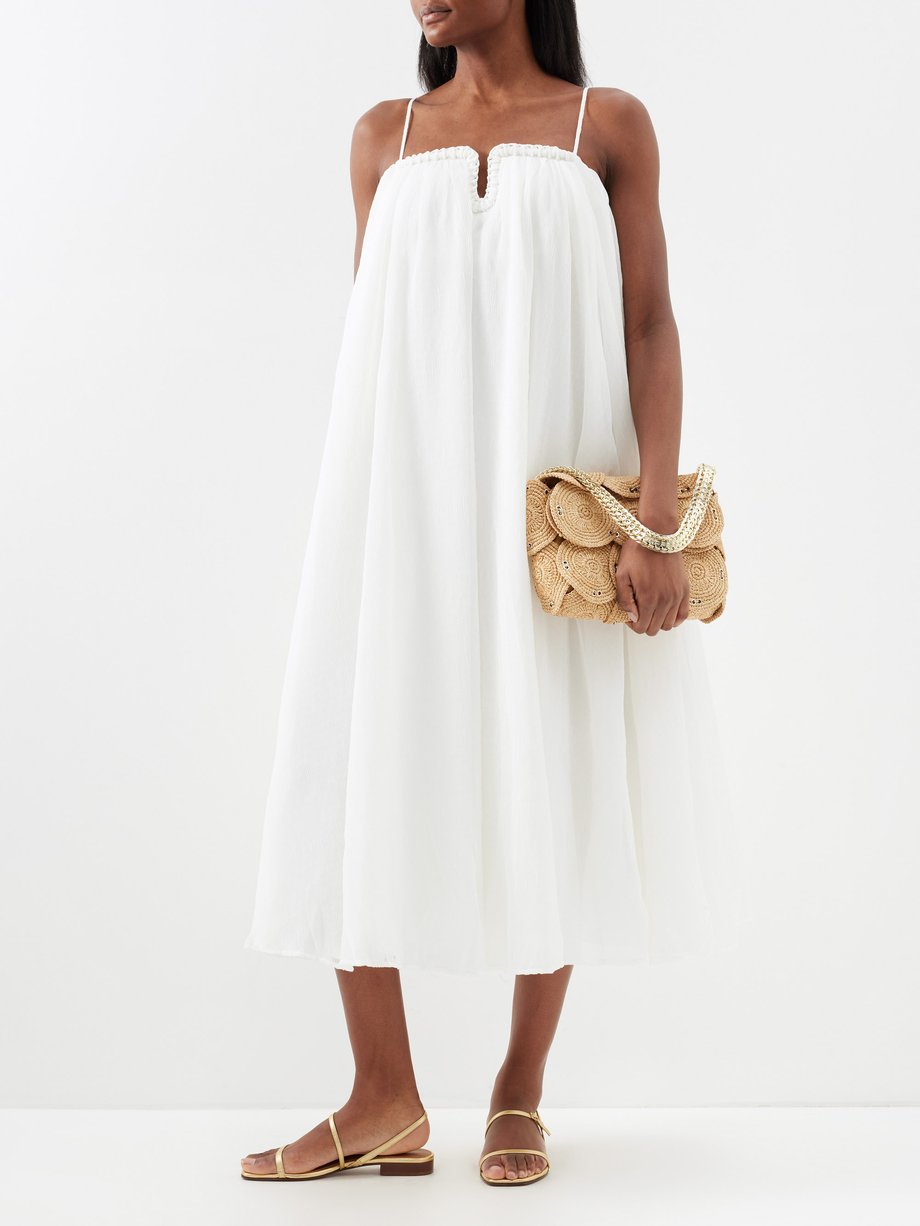 White Filigree whipstitched-neck plissé midi dress | Aje | MATCHES UK