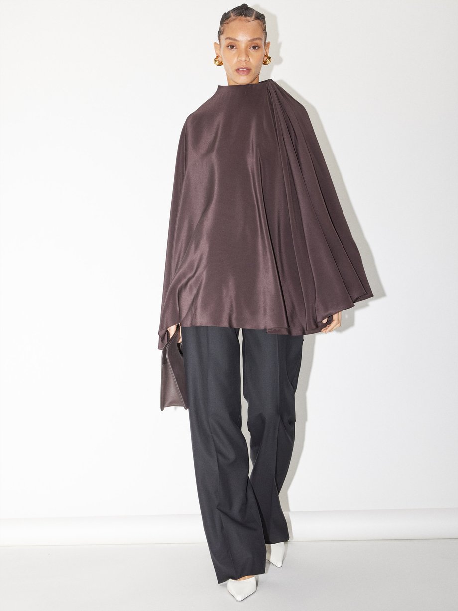 Brown Silk cape blouse | Marie Adam-Leenaerdt | MATCHES UK