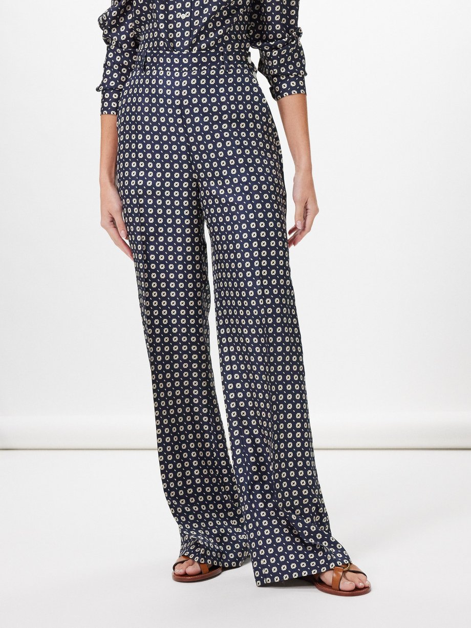 Polo Ralph Lauren Geometric-print silk-twill wide-leg trousers