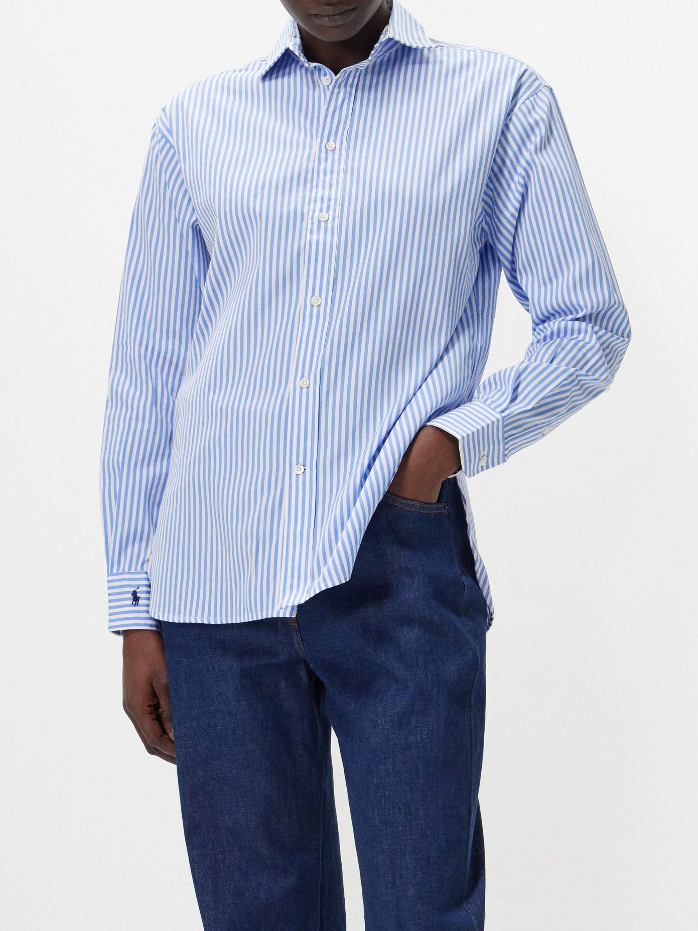 폴로 랄프로렌 Polo Ralph Lauren Striped long-sleeved cotton Oxford shirt,Blue