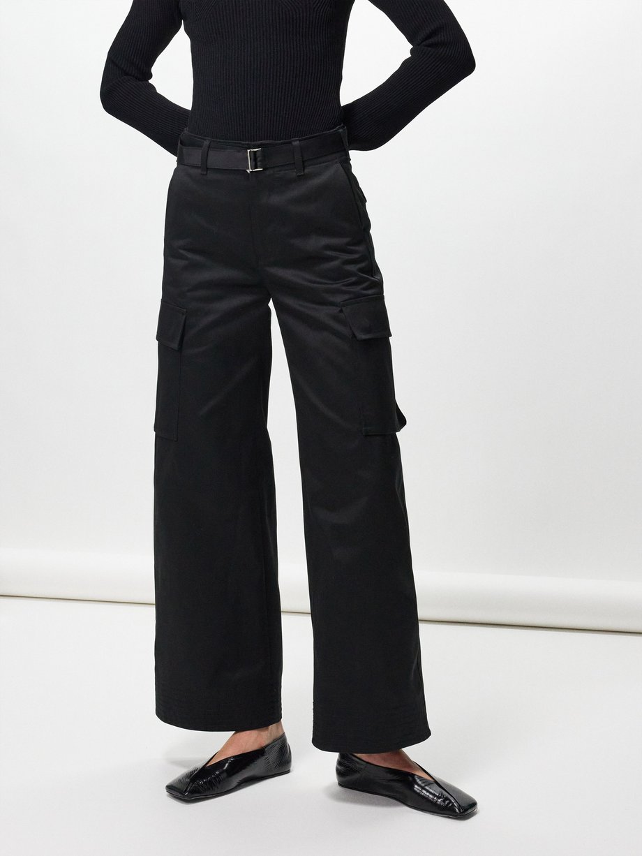 Black Belted cotton-gabardine wide-leg cargo trousers | Sacai | MATCHES UK