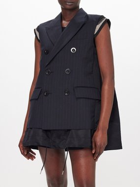 Sacai Double-breasted pinstripe twill gilet