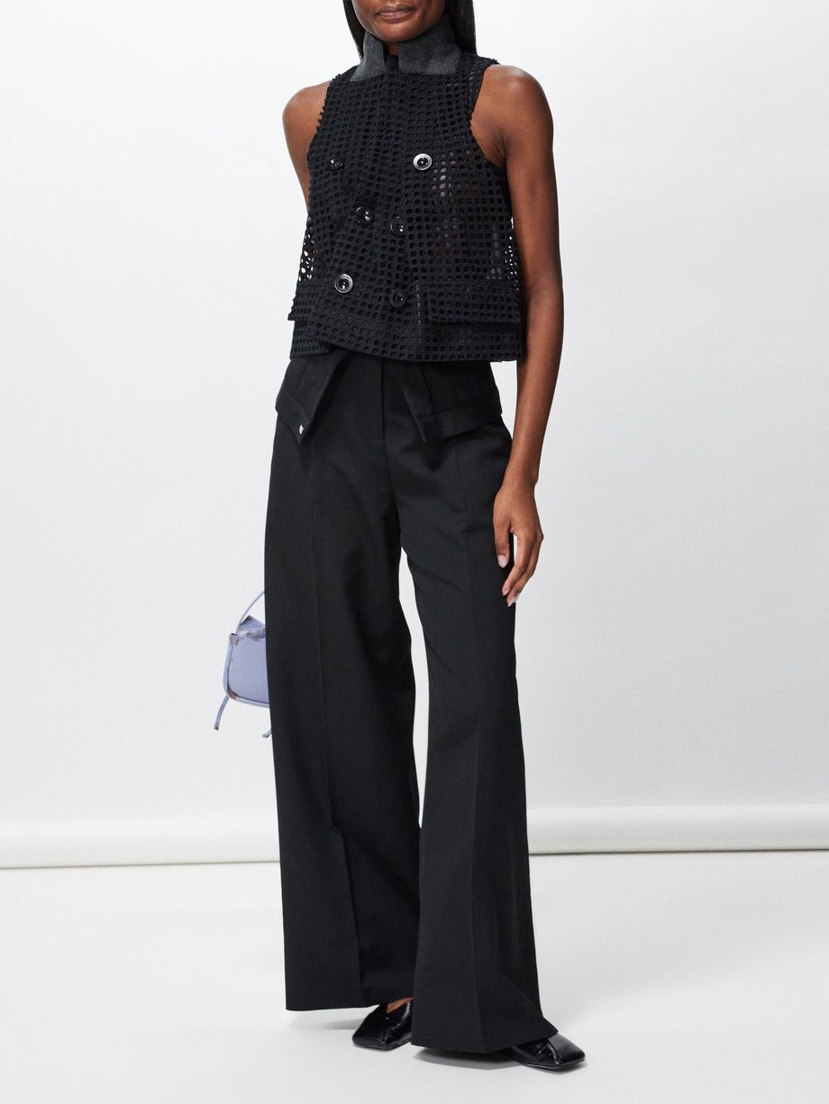 Black Felted-collar cotton-lace waistcoat | Sacai | MATCHES UK