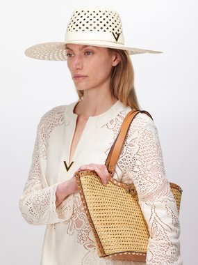 Valentino Garavani V-Gold open-weave straw hat