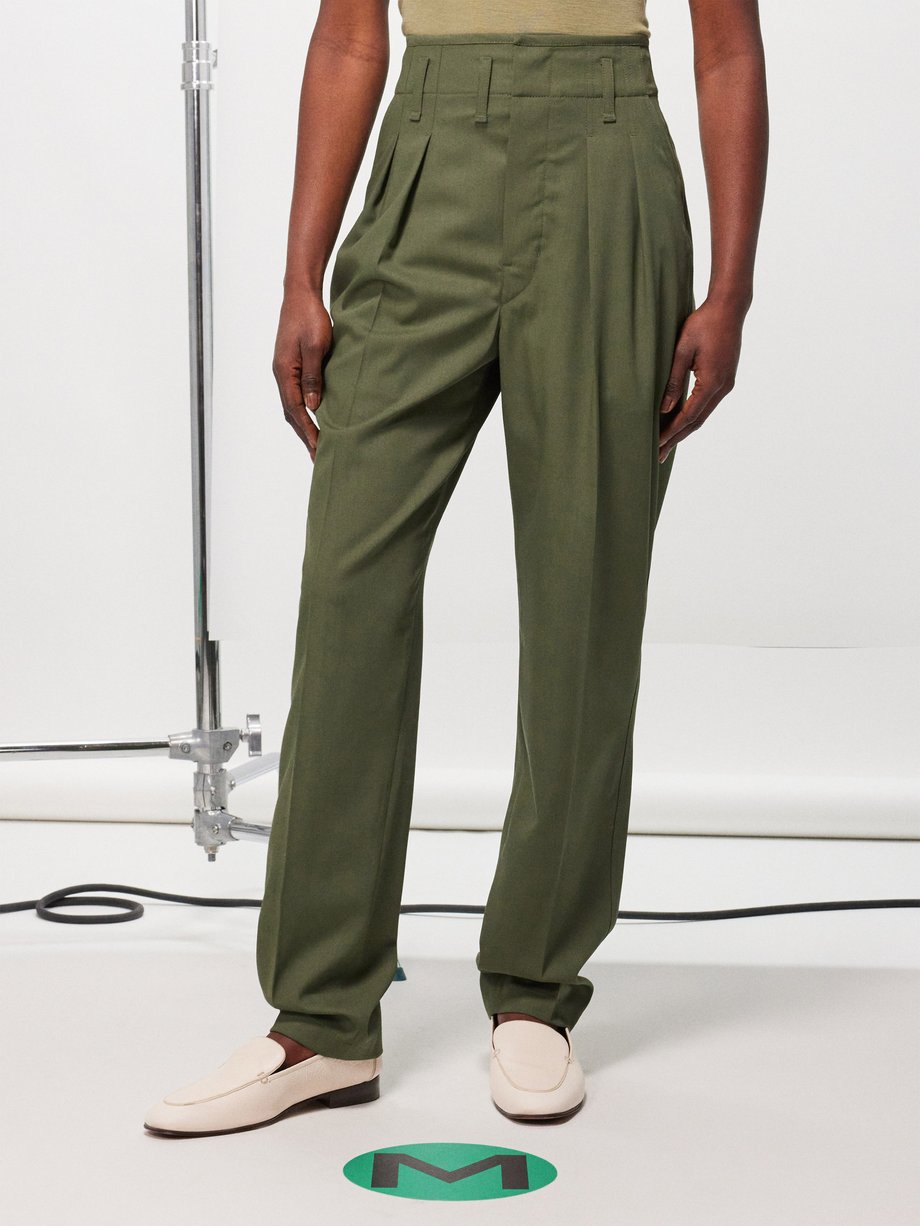 Green Pleated wool-gabardine straight-leg trousers | Lemaire | MATCHES UK