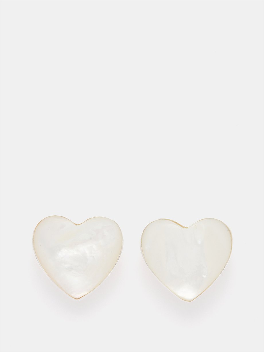 Silver Heart small pearl & sterling-silver earrings | Annika Inez