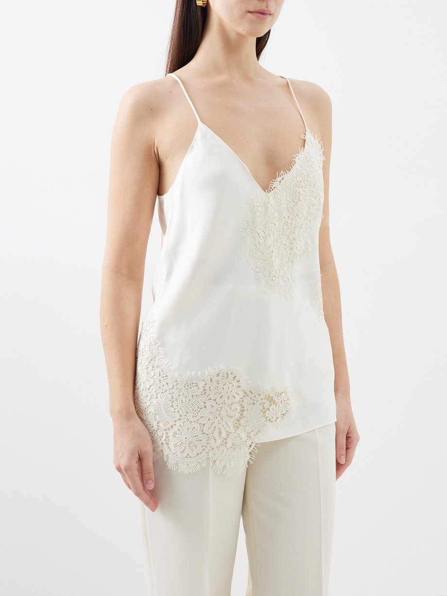 Maison embroidered lace-trimmed silk-blend satin camisole