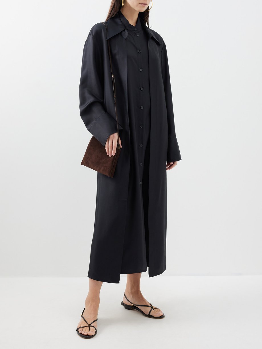 Black Double-layer tie-front silk shirt dress | Róhe | MATCHES UK