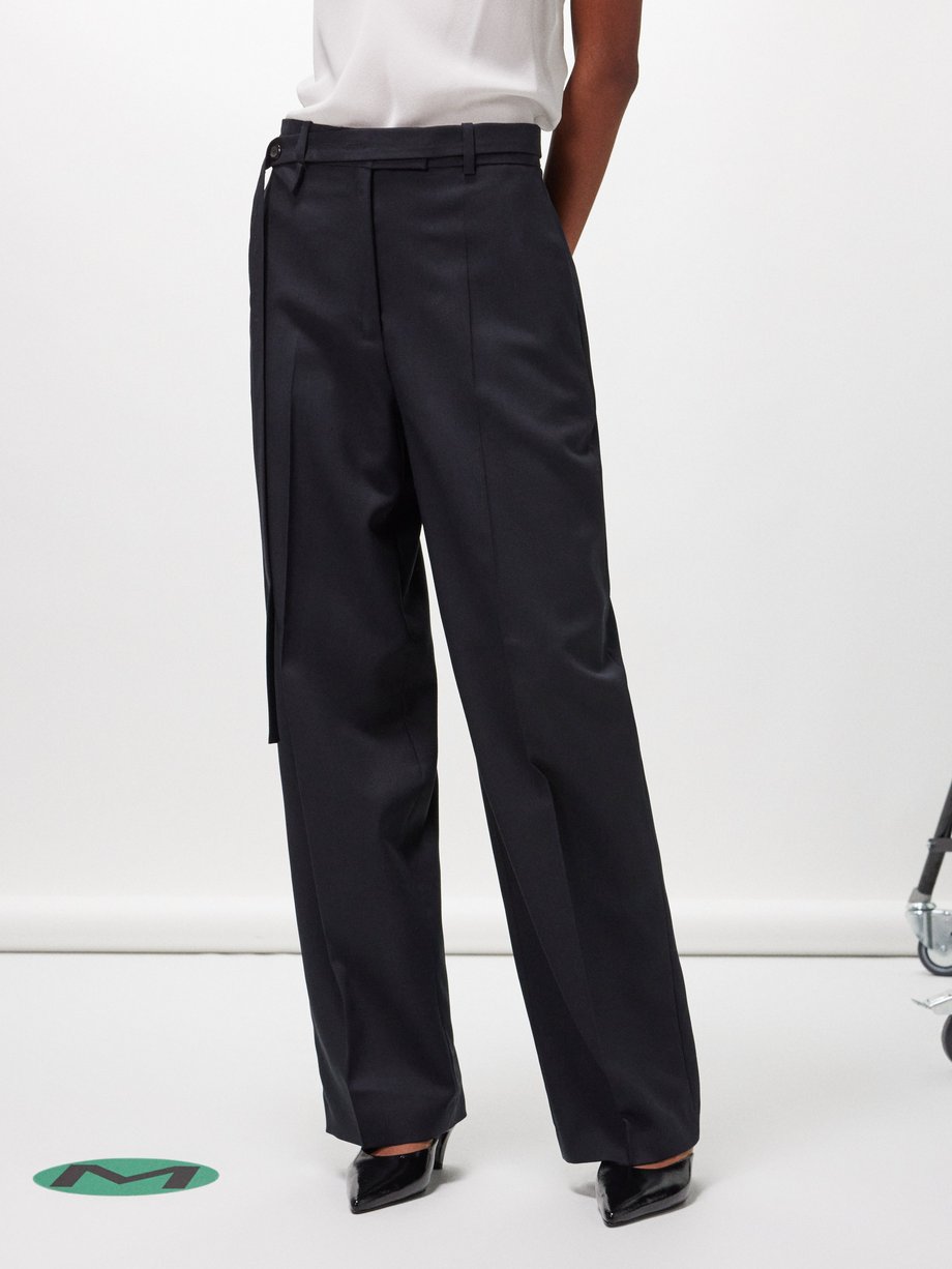 Navy Belted wool wide-leg tailored trousers | Róhe | MATCHES UK