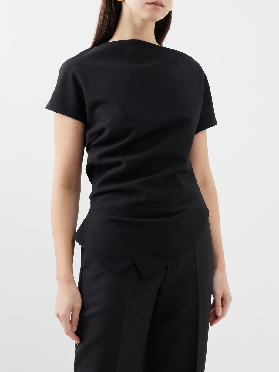 Black Asymmetric-hem draped crepe top | Róhe | MATCHES UK
