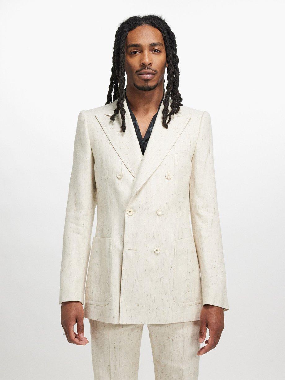 Neutral Bruce double-breasted slubbed-twill suit jacket | Dries Van ...