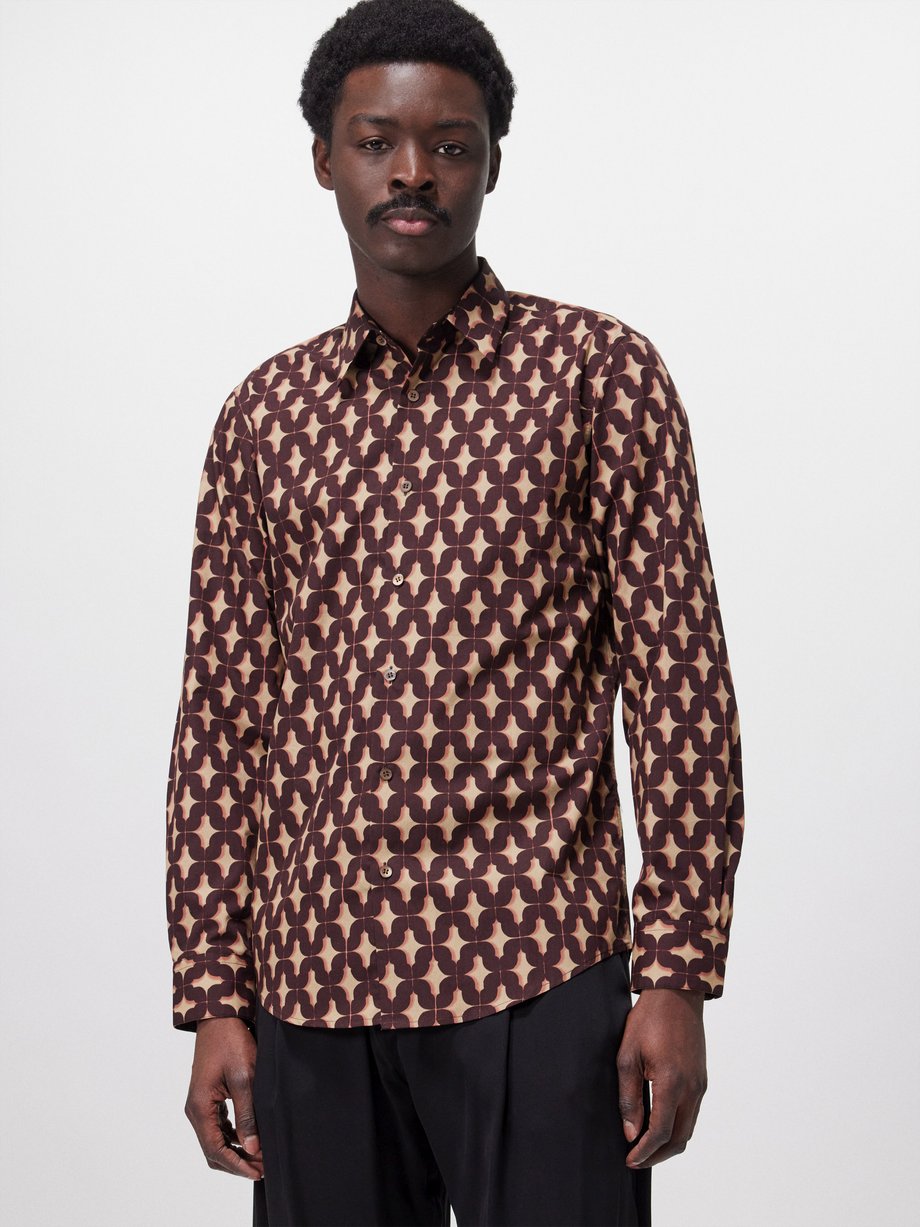 Brown Curles geometric-print cotton-poplin shirt | Dries Van Noten ...