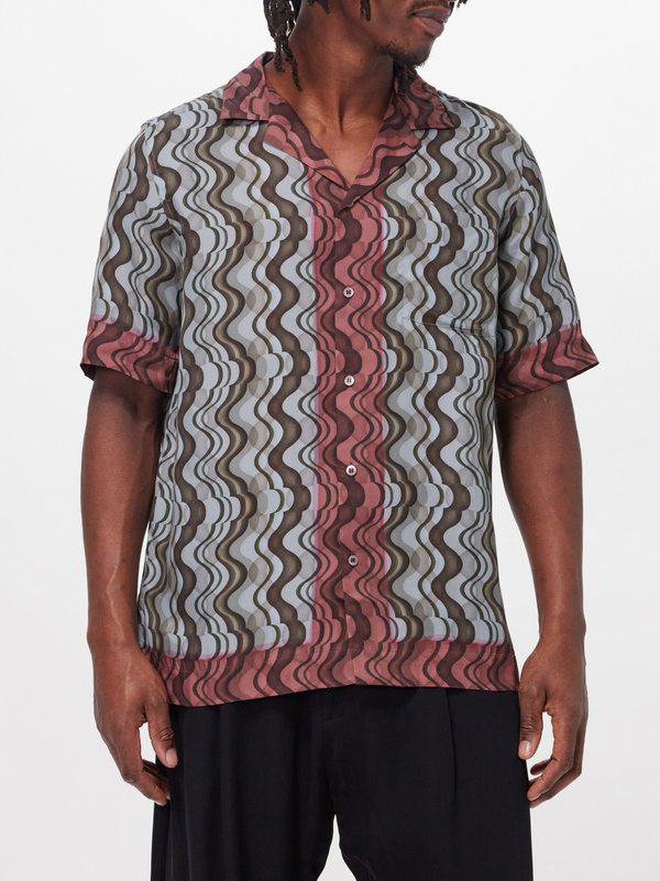Dries Van Noten Carltone layered wave-print lyocell shirt