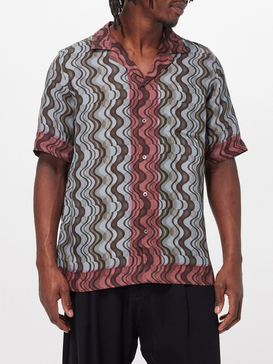 Blue Carltone layered wave-print lyocell shirt | Dries Van Noten | MATCHES  UK