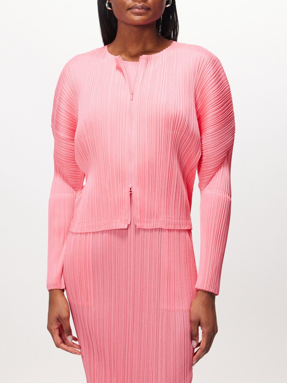 Pink Zipped technical-pleated cardigan | Pleats Please Issey 