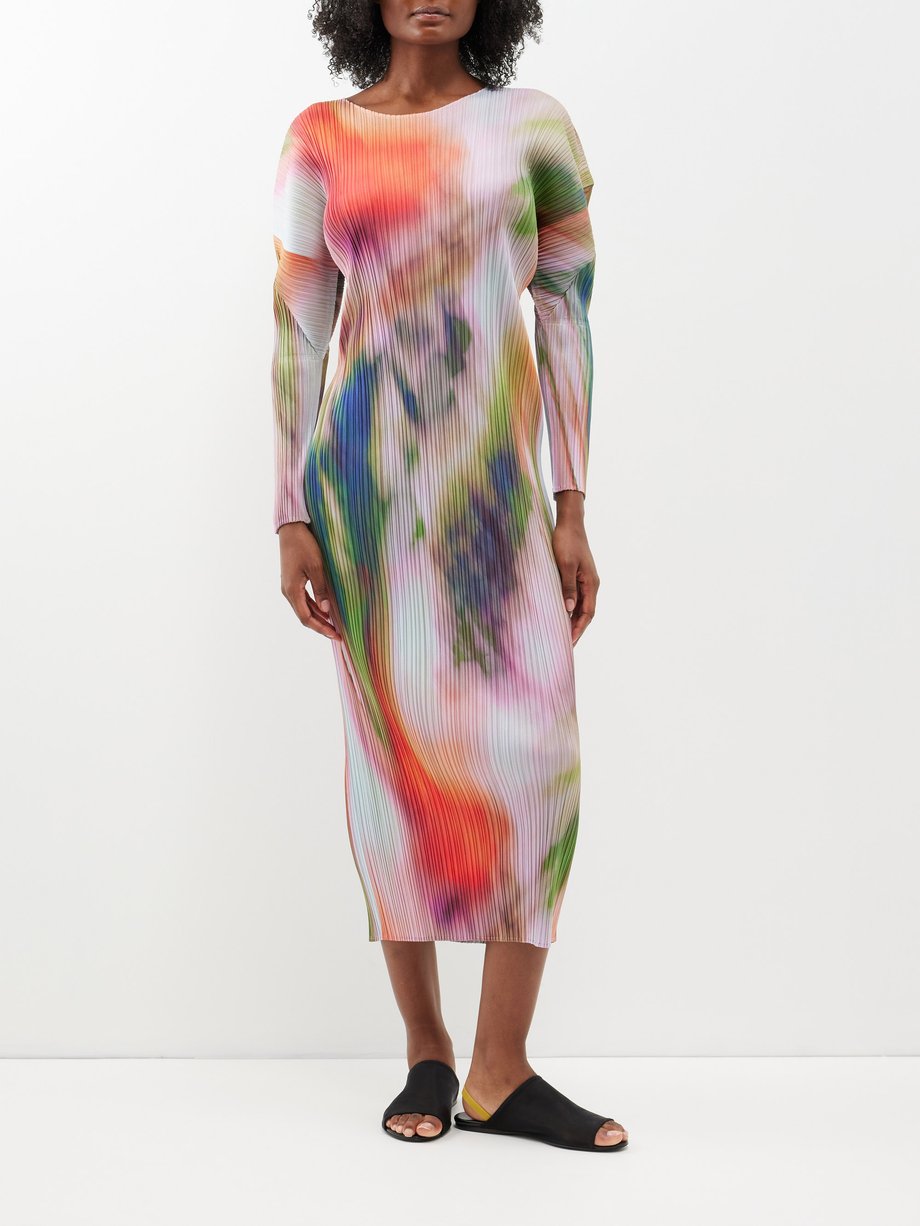 Pleats Please Issey Miyake Abstract-print technical-pleated midi dress