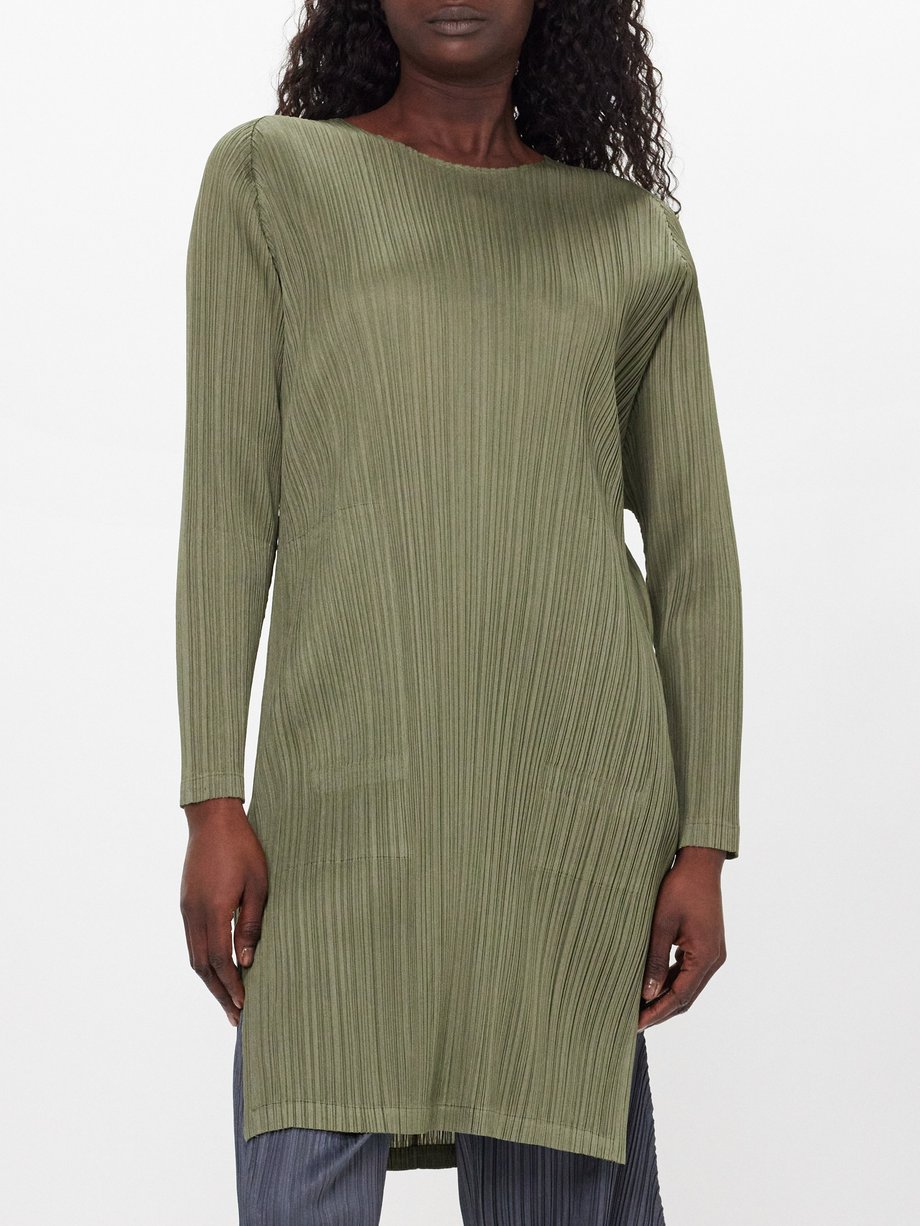 Green Technical-pleated tunic top | Pleats Please Issey Miyake 