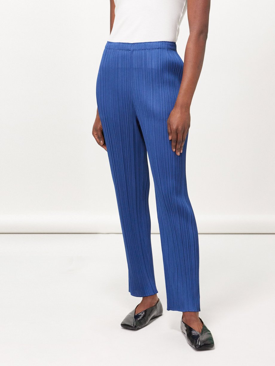 Blue Technical-pleated straight-leg trousers | Pleats Please Issey 