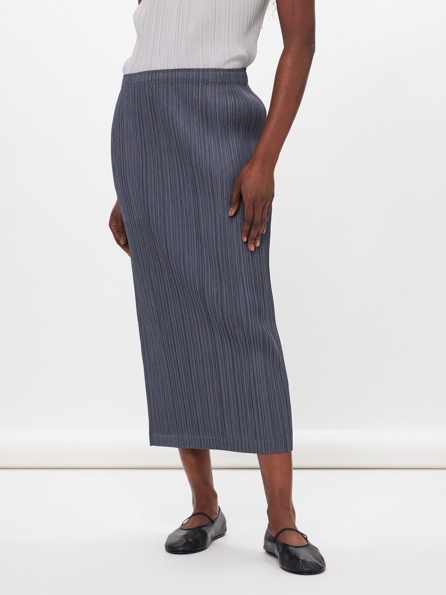 Grey Technical-pleated midi skirt | Pleats Please Issey Miyake | MATCHES UK