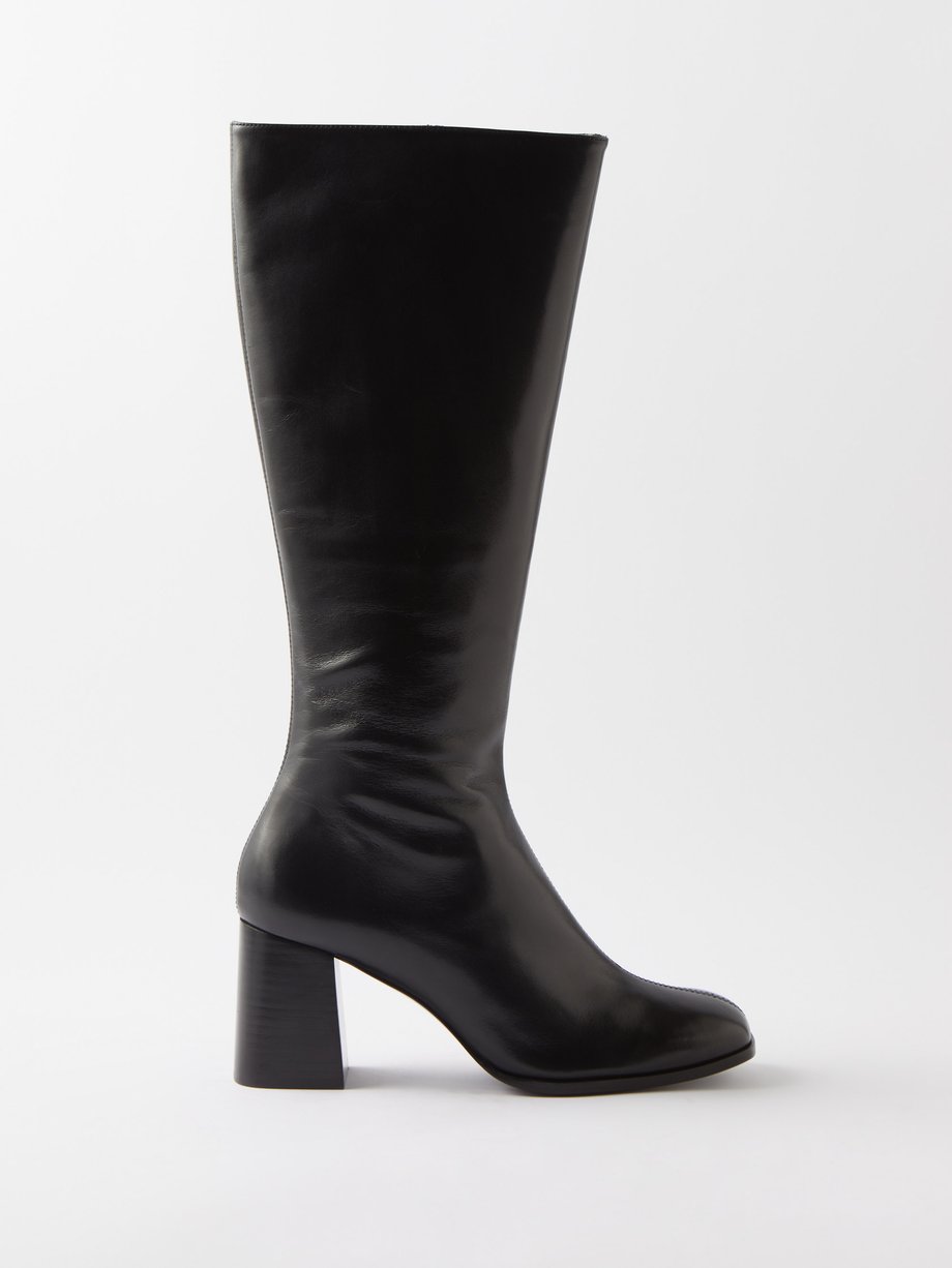 Black Nylah 75 leather knee-high boots | Reformation | MATCHES UK