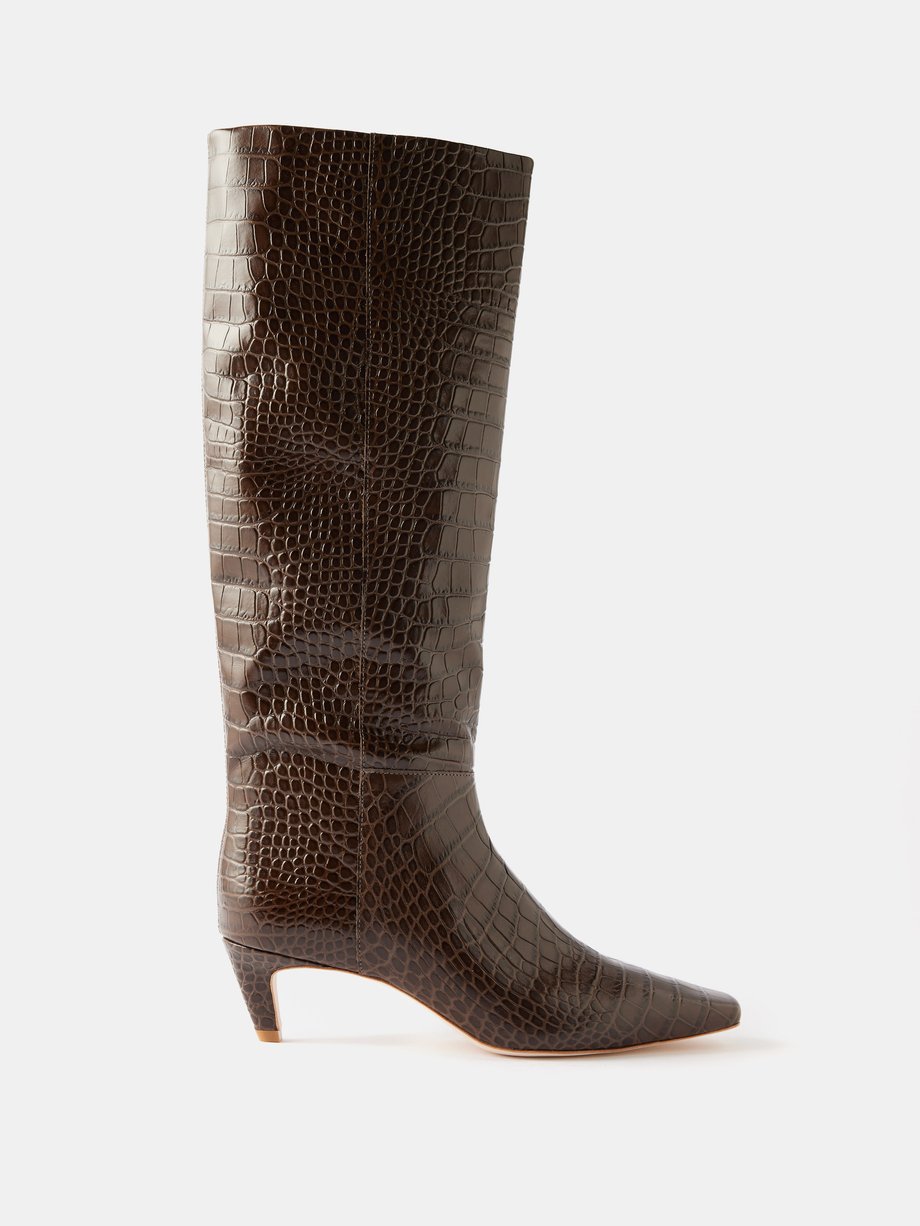 Brown Remy 50 crocodile-effect leather boots | Reformation | MATCHES UK