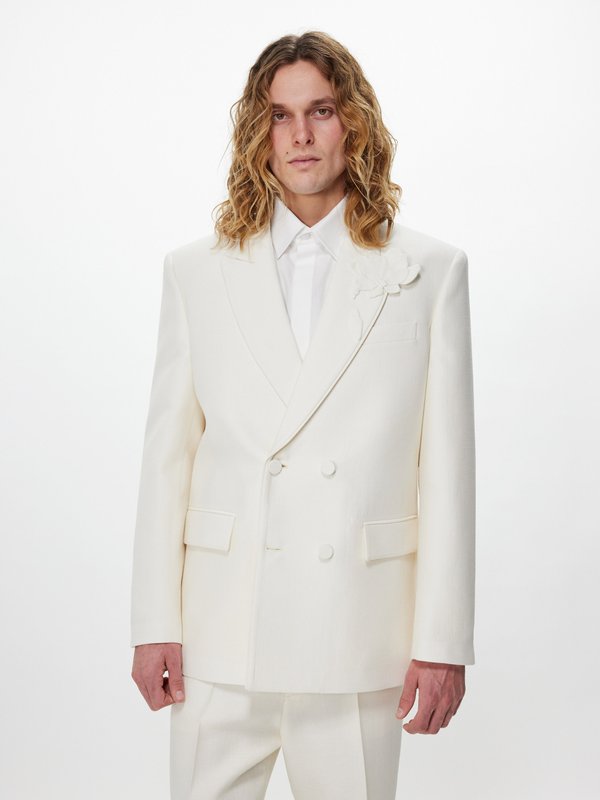 Valentino Garavani Floral-appliqué wool-blend crepe suit jacket