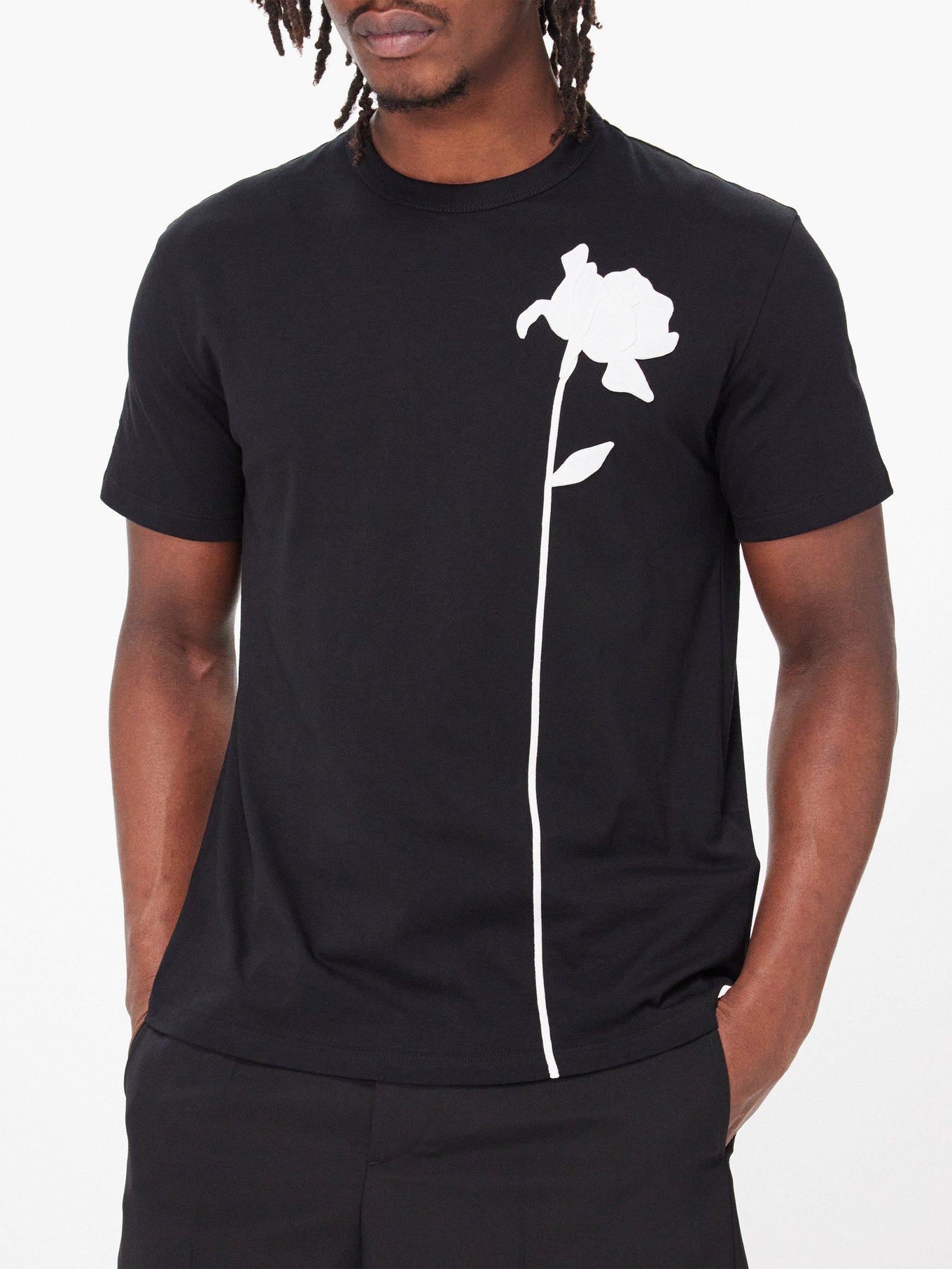 Flower-appliquéd cotton-jersey T-shirt | Valentino Garavani