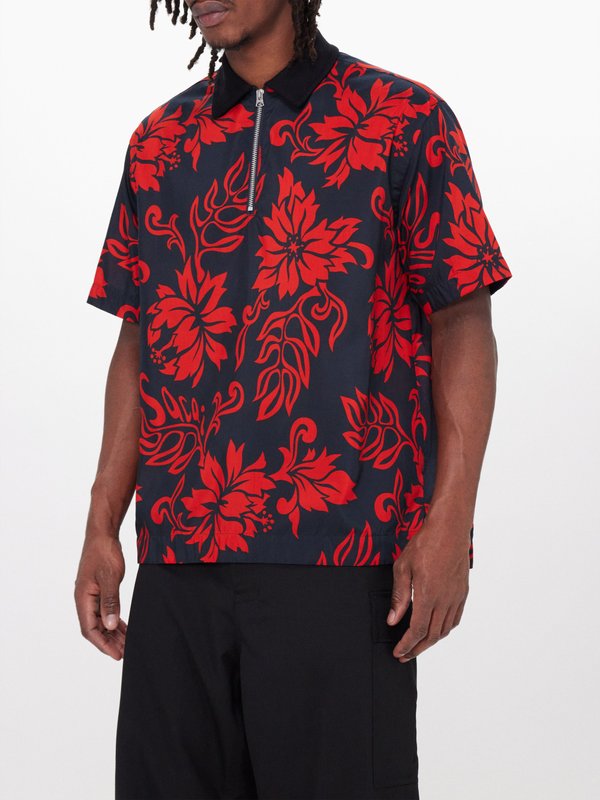 Sacai Floral-print half-zip satin shirt