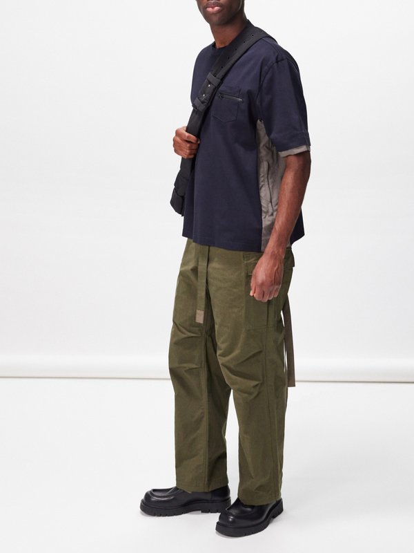 Sacai Belted ripstop cotton-blend trousers
