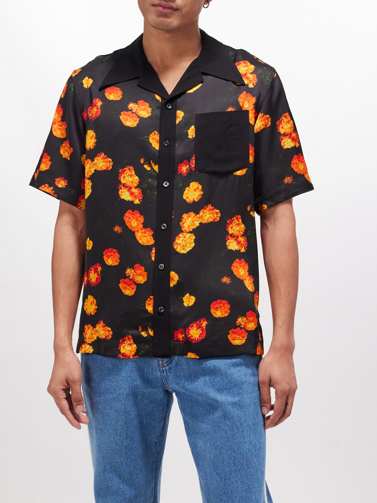 Black Highlife printed satin shirt | Wales Bonner | MATCHES UK