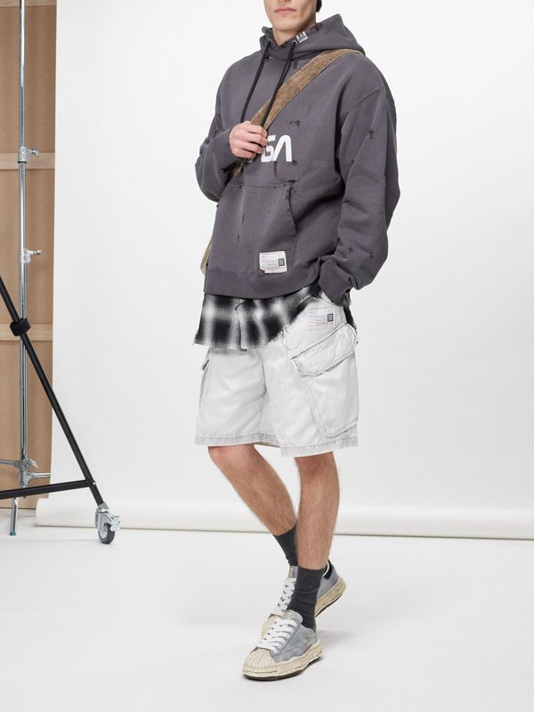 Mihara Yasuhiro Faded cotton-blend twill cargo shorts