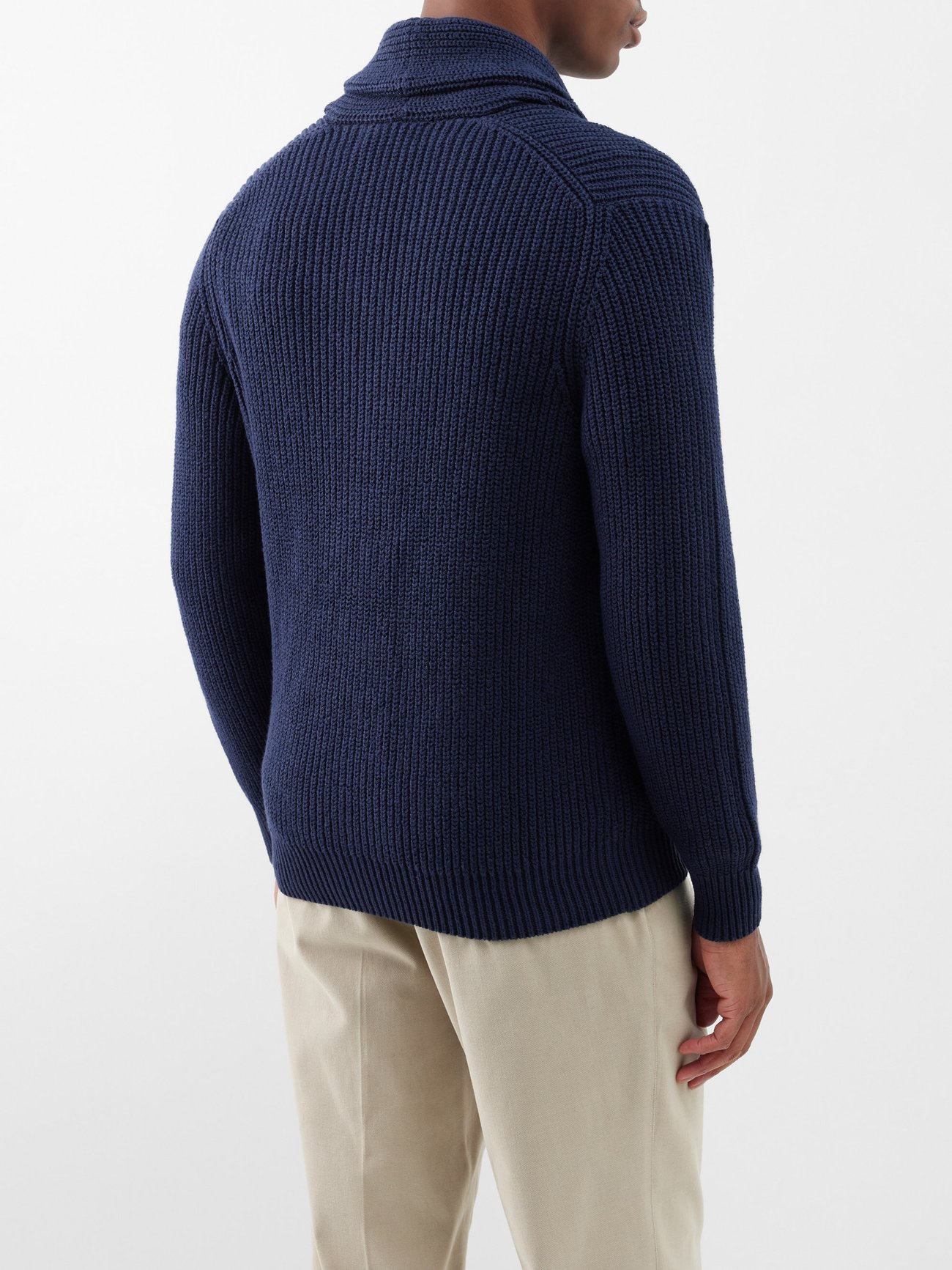 Navy Shawl-neck cotton cardigan, Brunello Cucinelli