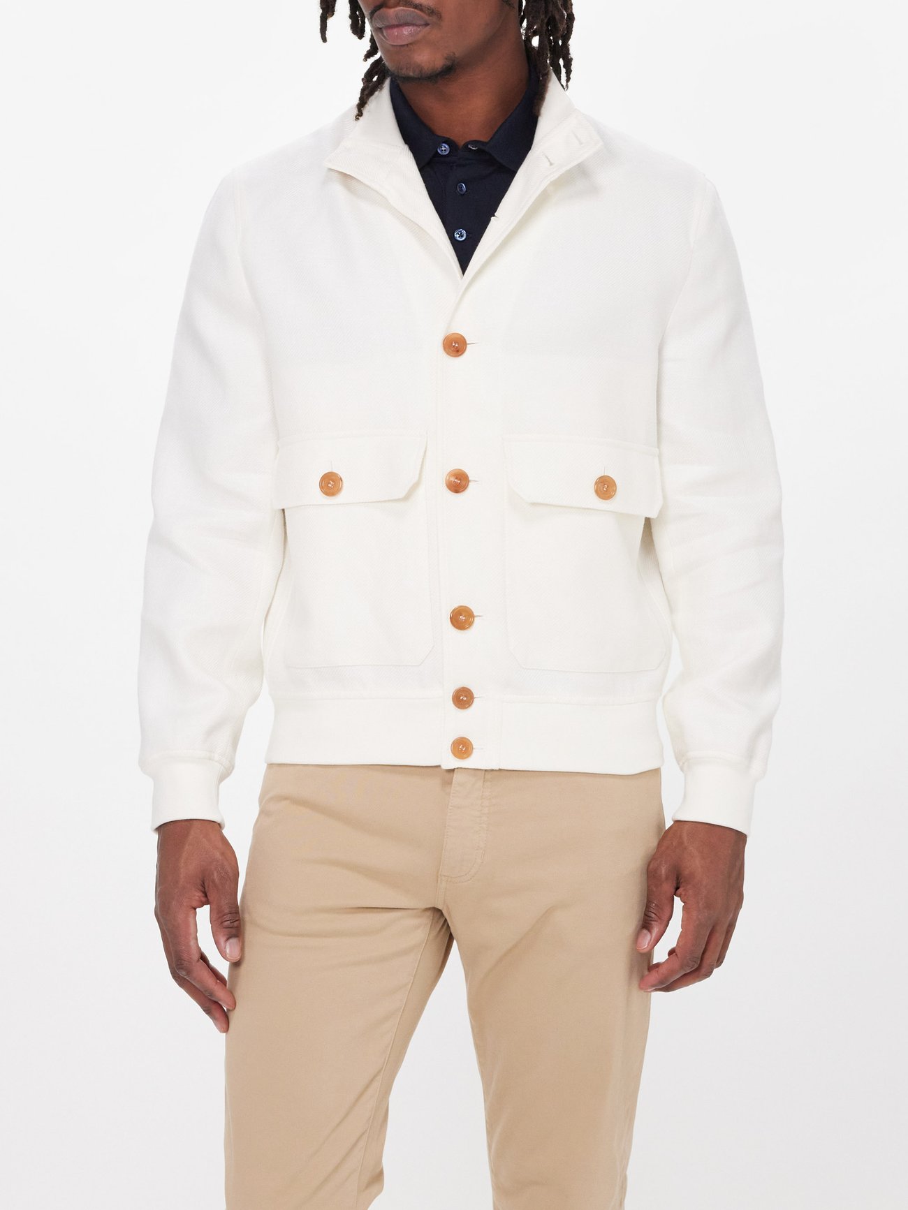 High-neck linen-blend blouson jacket