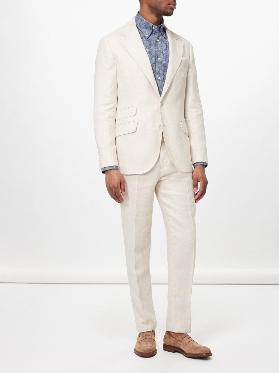 Beige Flap-pocket linen-blend twill suit | Brunello Cucinelli | MATCHES UK