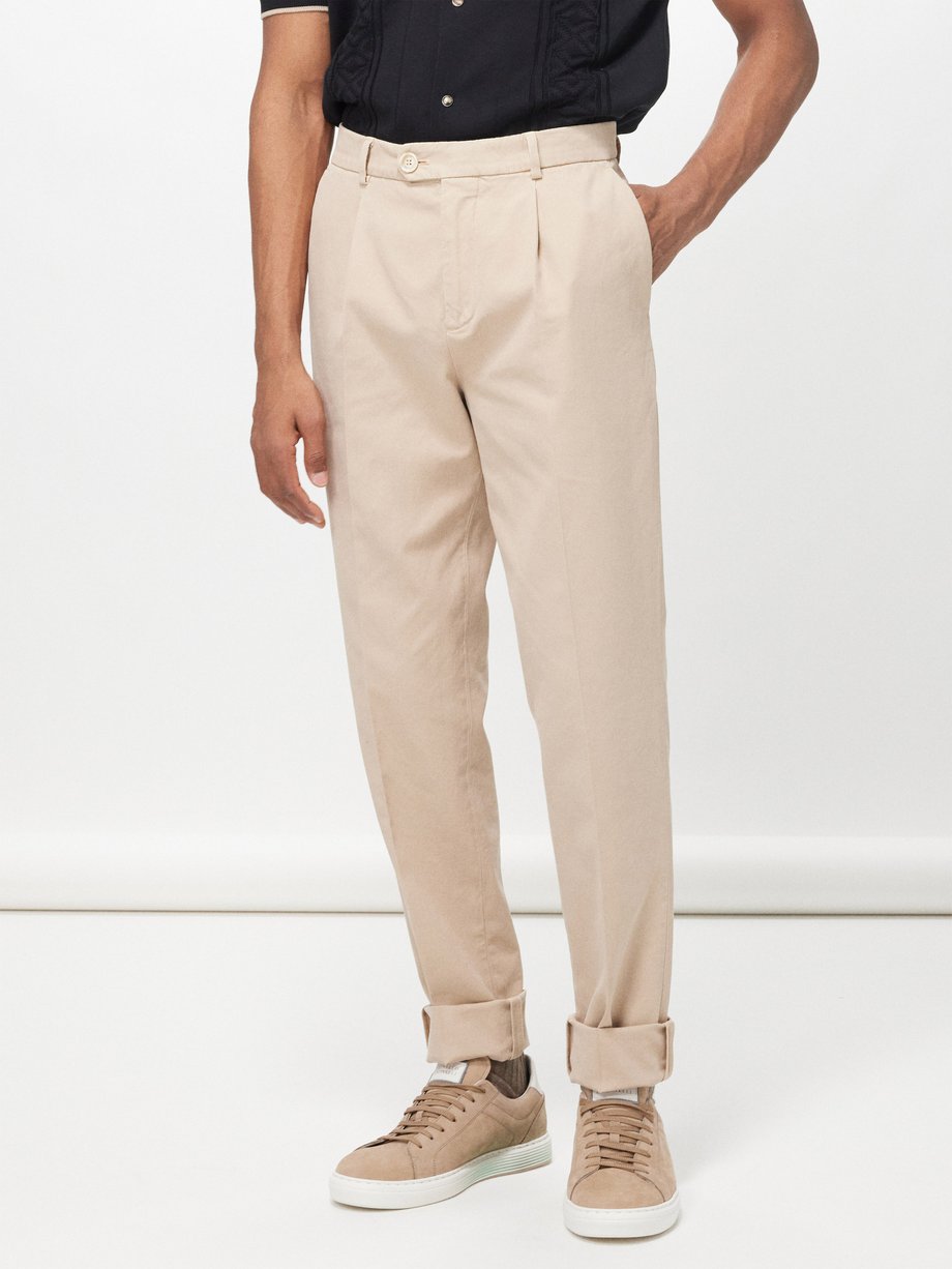 Slim Fit Cotton twill trousers - Light beige - Men | H&M IN