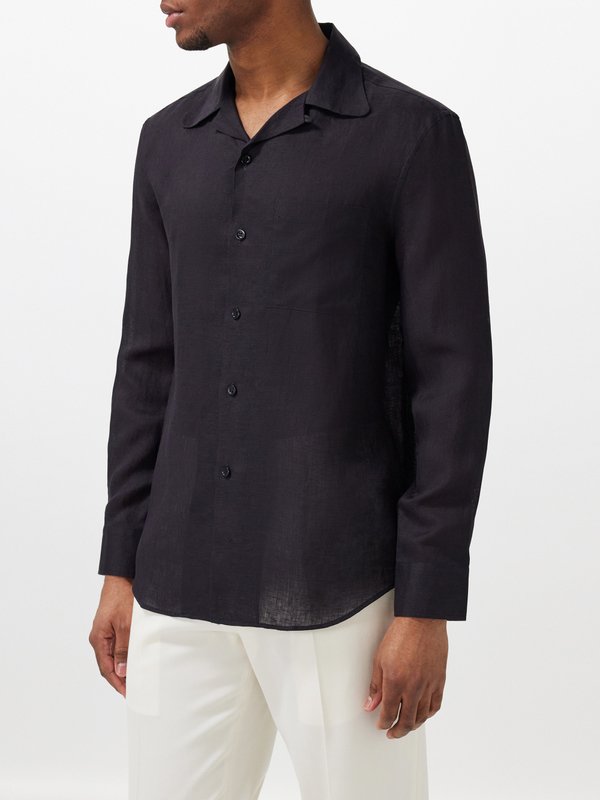 Brunello Cucinelli Camp-collar linen long-sleeve shirt