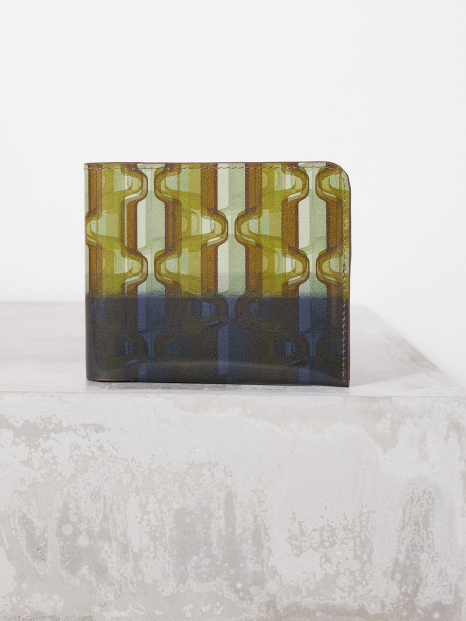 Multicoloured Abstract-print leather bi-fold wallet | Dries Van Noten ...