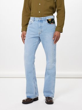 Séfr Floral-embroidered flared-leg jeans