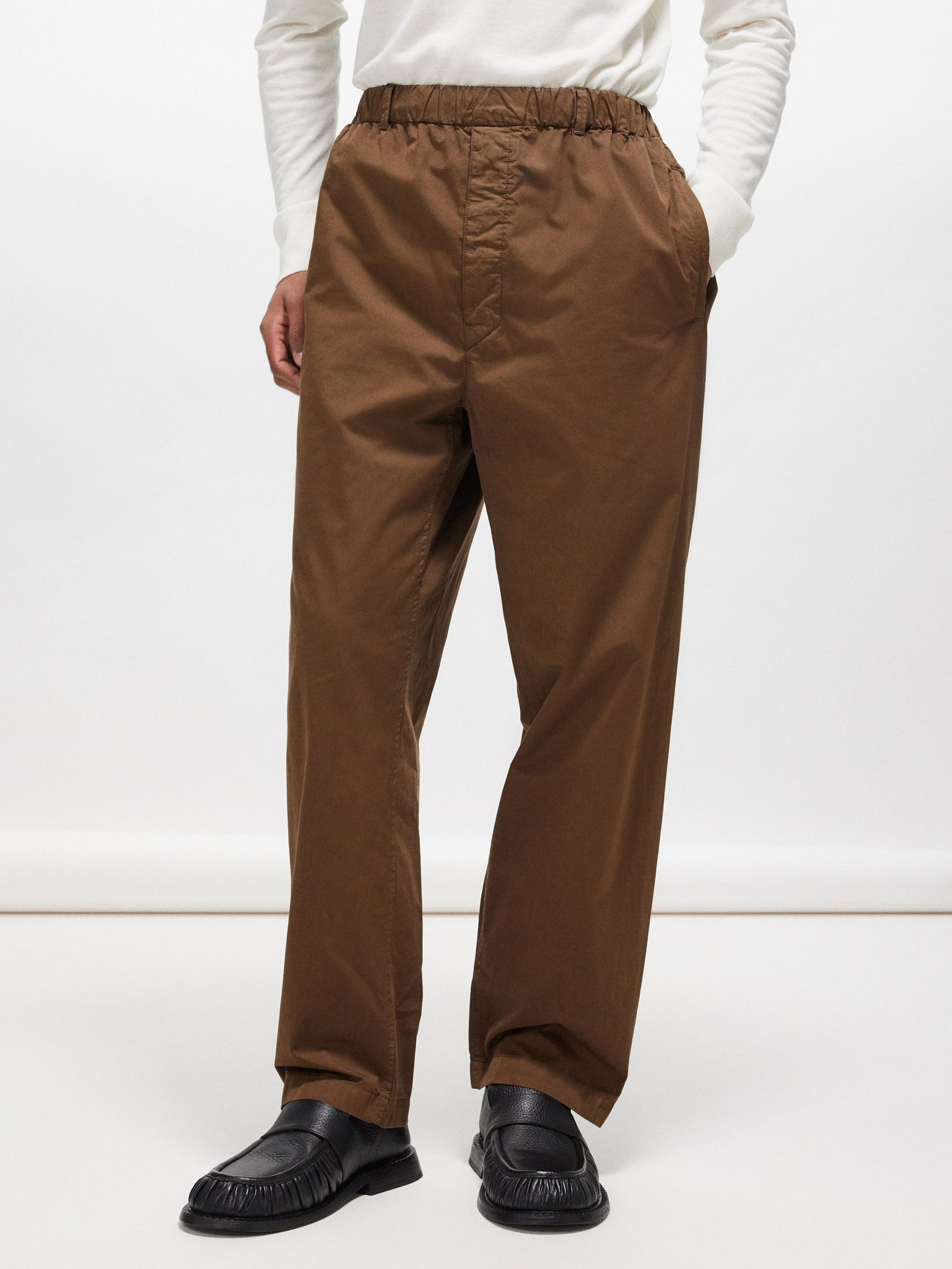 Brown Straight-leg cotton-satin trousers | Lemaire | MATCHES UK