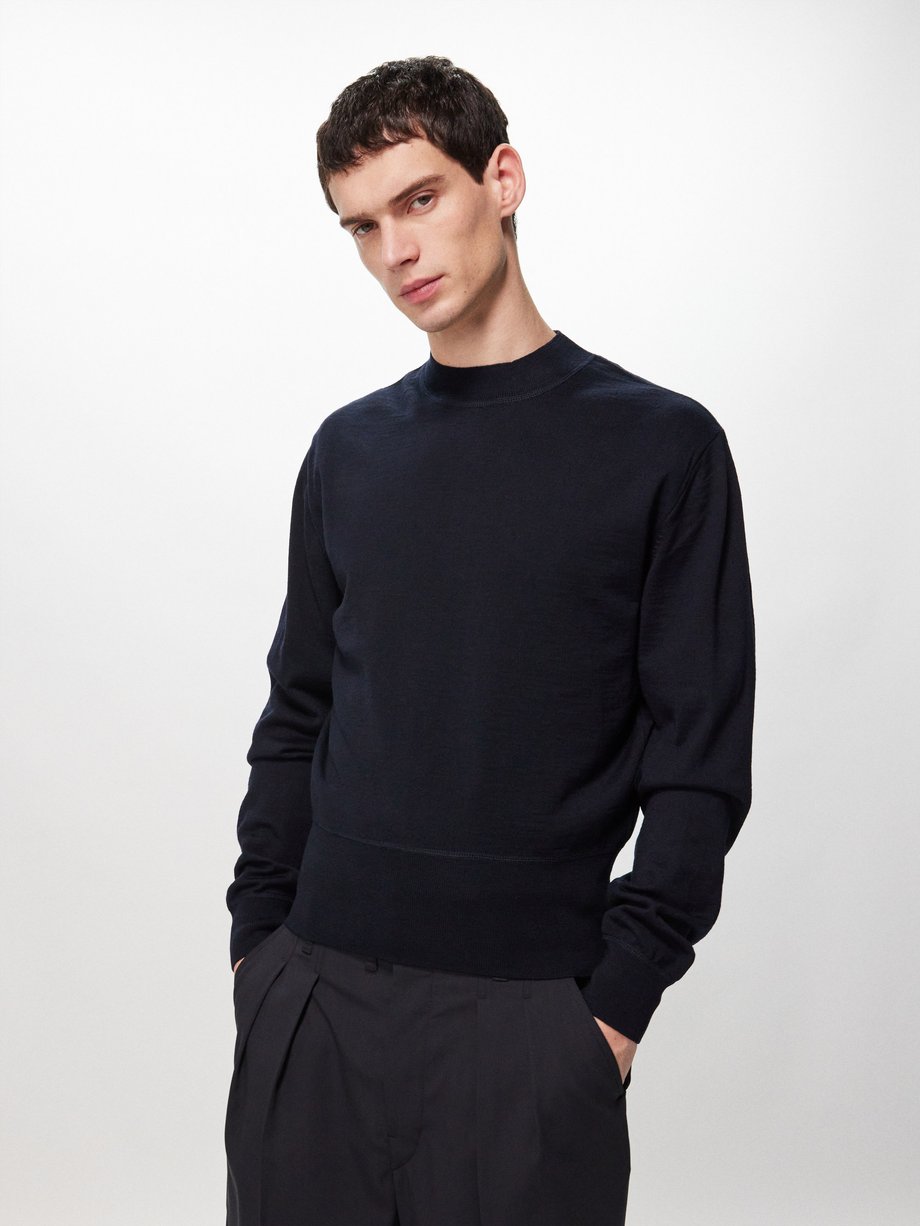 Navy High-neck wool-blend sweater | Lemaire | MATCHES UK