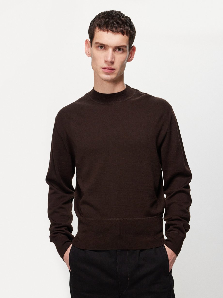 Brown Crew-neck wool-blend sweater | Lemaire | MATCHES UK