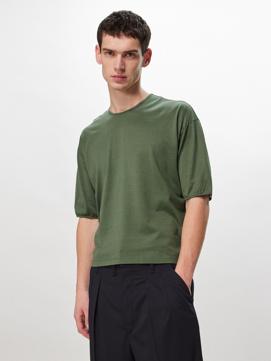 Green Drop-shoulder cotton T-shirt | Lemaire | MATCHES UK