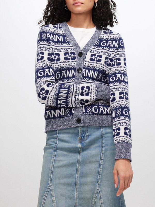GANNI (Ganni) Logo-jacquard wool-blend cardigan